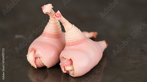Two raw pig trotters
