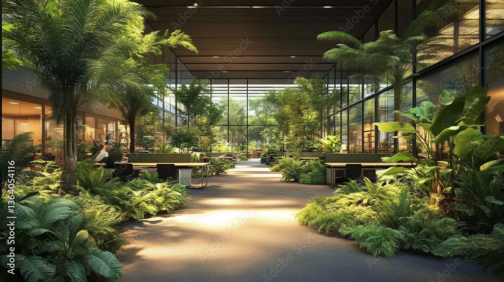 Obraz premium Indoor Oasis: Explore the tranquil beauty of an interior space, seamlessly blending architecture with nature, inviting a sense of serenity and well-being.