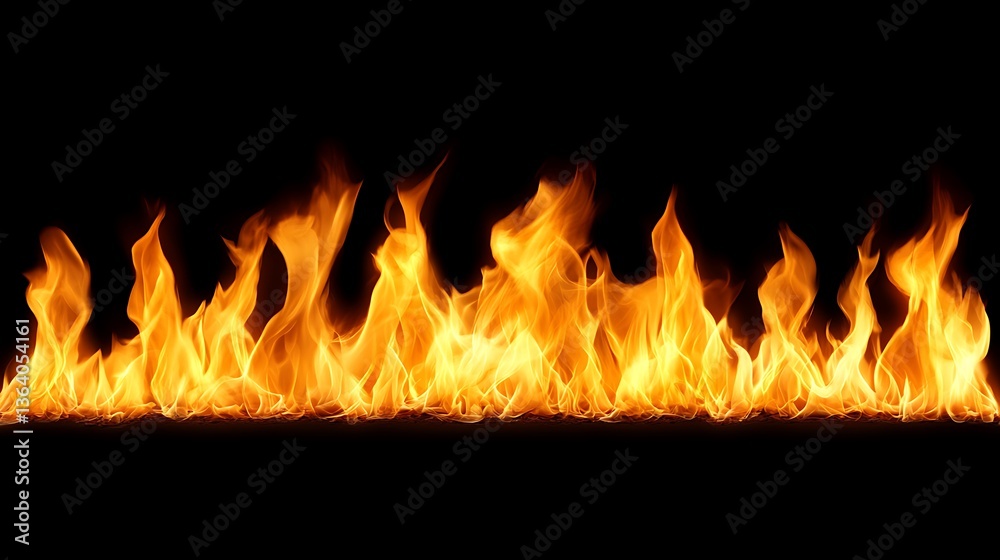 An Intense Line Of Flames Burning Against a Black Backdrop An Intense Line Of Flames Burning Against a Black Backdrop