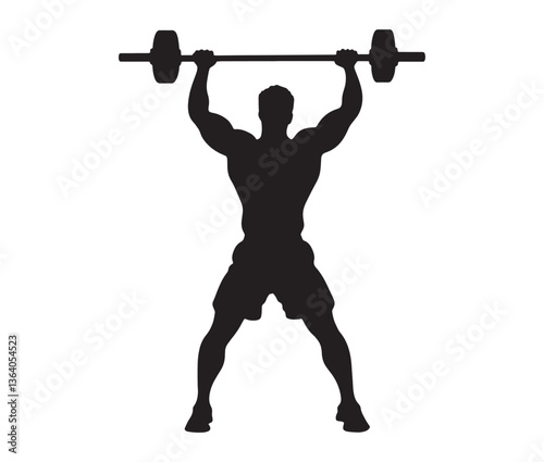 Silhouette of a man lifting weights. Strong man weightlifting silhouette vector. Fitness and bodybuilding clipart design.