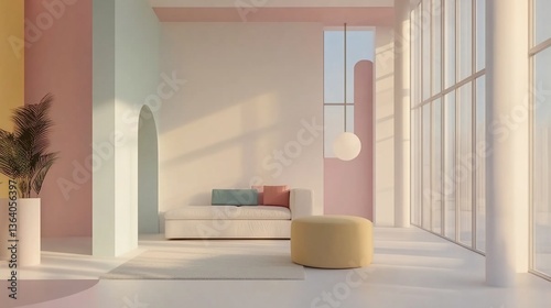 Minimalist Interior with Soft Pastel Walls and Light Furniture for Relaxation and Creativity