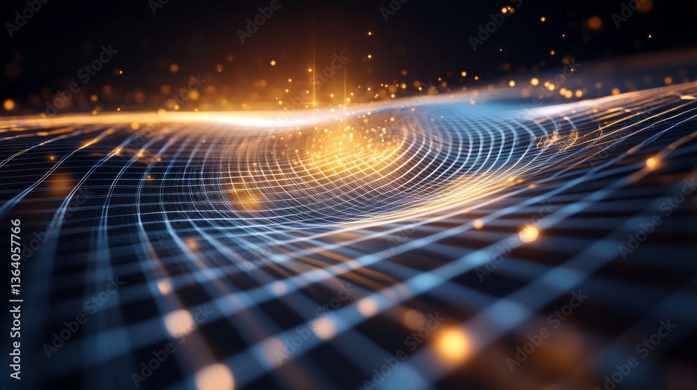 Fototapeta premium Gravity waves and quantum particles merge in a surreal dance, exploring the fabric of spacetime. 