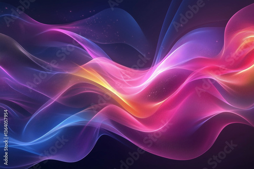 Glowing Pink and Blue Light Trails with Flowing Waves Background