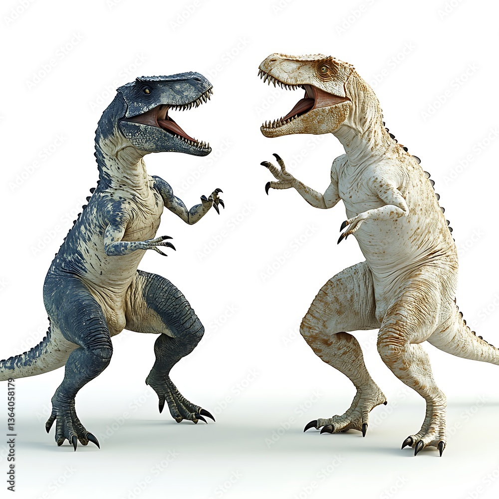 Fototapeta premium Two Prehistoric Predators A 3D Render of Dinosaurs Facing Off.