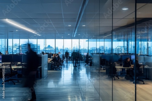 Wallpaper Mural 都会のオフィスで働く人々が夕暮れ時に忙しく過ごす様子 Torontodigital.ca