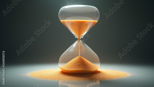 Perception-challenging hourglass where sand is completely invisible during flow, only manifesting upon accumulation with projected path tracing. photo