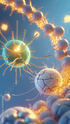 Close-up of a microscopic, luminous cellular structure, with intricate details