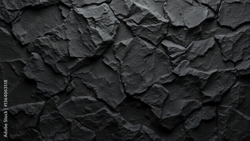 Black white rock texture. Mountain surface. Close-up. Volumetric stone background with space for design. Grunge backdrop.