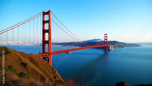 Stunning Travel Photography of the Iconic Golden Gate Bridge in San Francisco, USA: Capturing Beautiful Architecture and Urban Landscape with Empty Space for Creative Use