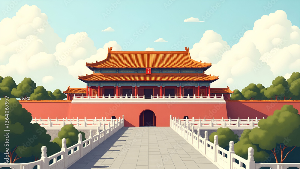 Obraz premium Stunning Vector Illustration of the Forbidden Palace in Beijing, China: Showcasing Traditional Architecture and Cultural Heritage with Intricate Details and Symbolic Significance - Perfect for Stock P