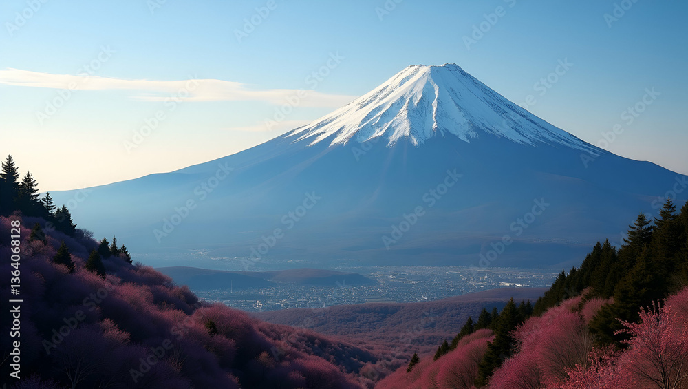 Fototapeta premium Stunning Mount Fuji Landscape: Iconic Scenery and Natural Beauty in Japan's Serene Environment