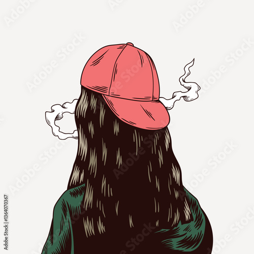 Back of smoking girl element, retro illustration vector
