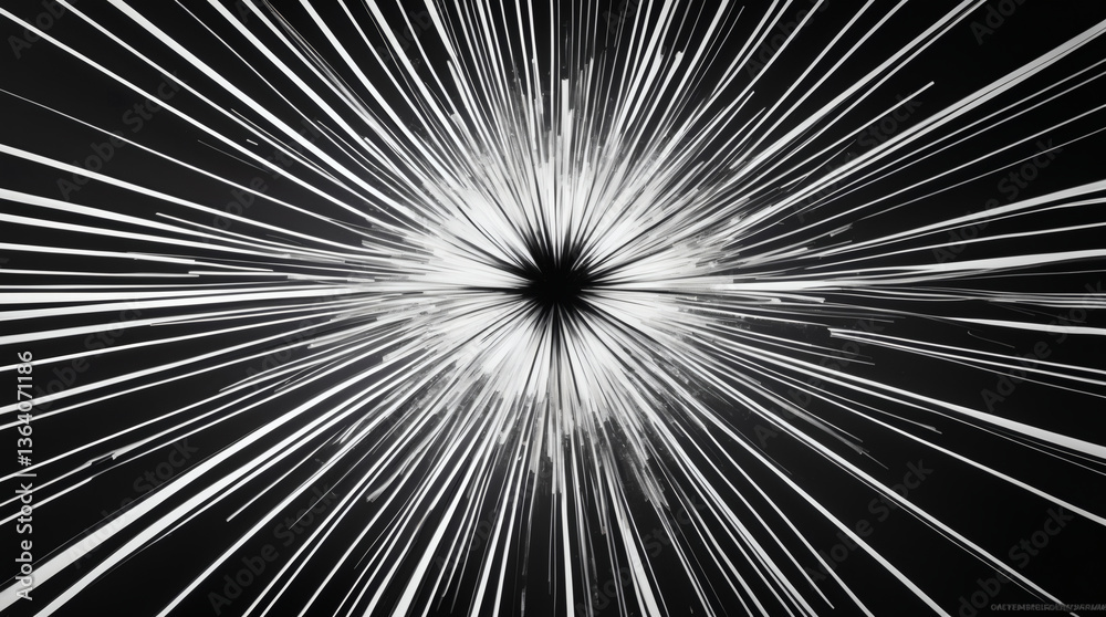 Monochrome burst of white lines emerging from a dark center, creating a dynamic and abstract visual effect with radial symmetry. Monochrome burst of white lines emerging from a dark center, creating a dynamic and abstract visual effect with radial symmetry.