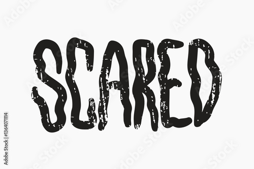 Scared word, wiggle font, black typography collage element vector