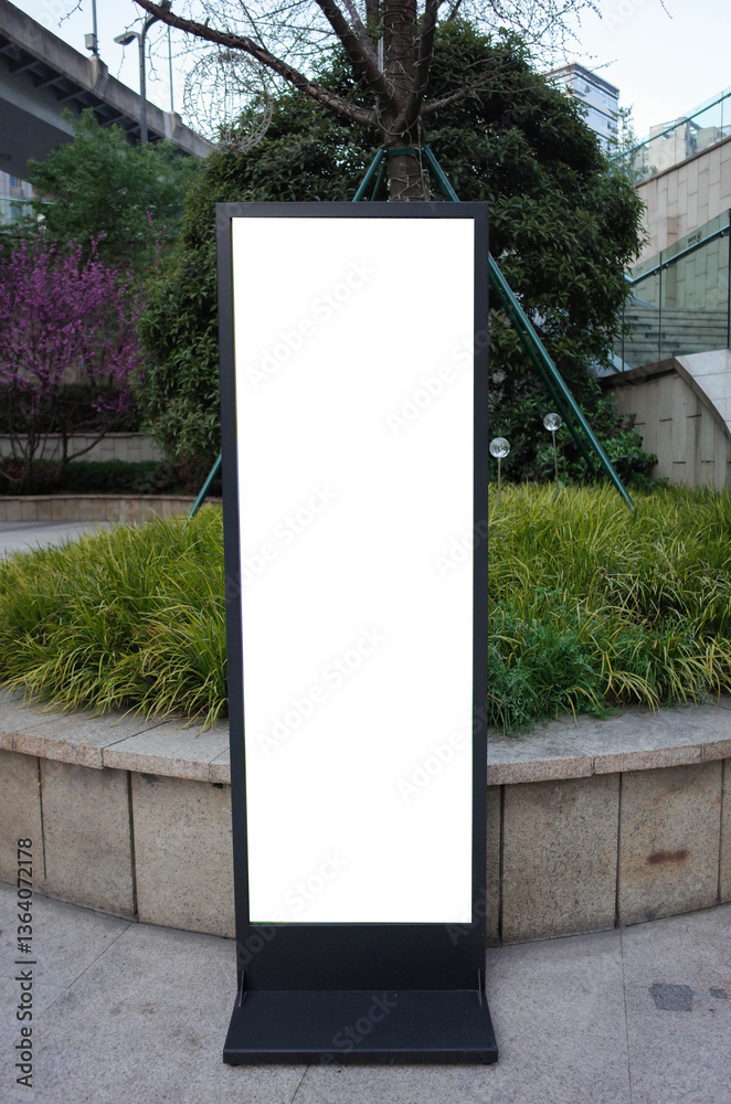 A vertical mockup of a blank billboard on street in Chengdu city