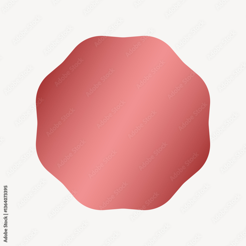 Jagged octagon badge, gradient metallic red collage element vector