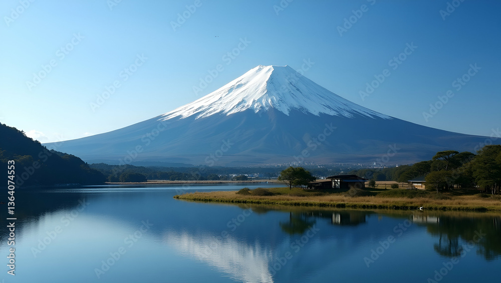 Beautiful landscape of mountain fuji in japan concept as Stunning Mount Fuji landscape showcasing natural beauty iconic scenery and serene environment in Japan in Photo Stock Concept and empty spac Beautiful landscape of mountain fuji in japan concept as Stunning Mount Fuji landscape showcasing natural beauty iconic scenery and serene environment in Japan in Photo Stock Concept and empty spac