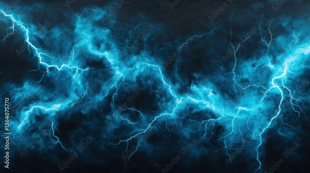 Obraz premium stunning display of blue lightning bolts illuminates dark background, creating dramatic and electrifying atmosphere. vibrant hues and intricate patterns evoke sense of power and energy