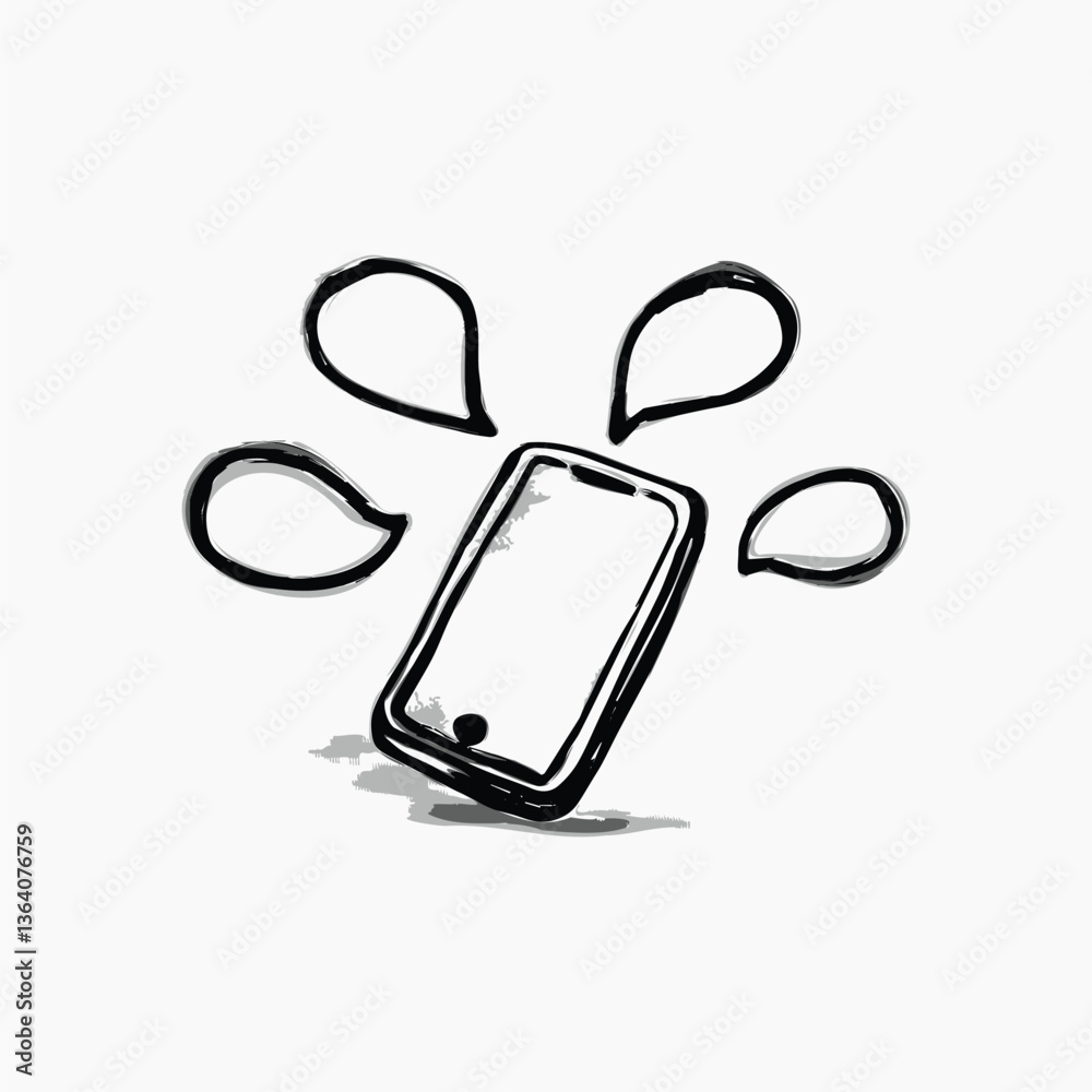 Mobile phone, speech bubble doodle, illustration vector