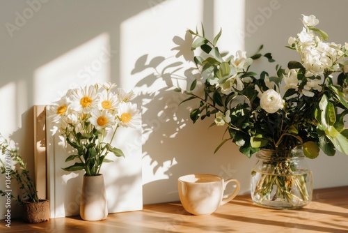 Wallpaper Mural Sunny bouquet arrangement on a wooden table Torontodigital.ca