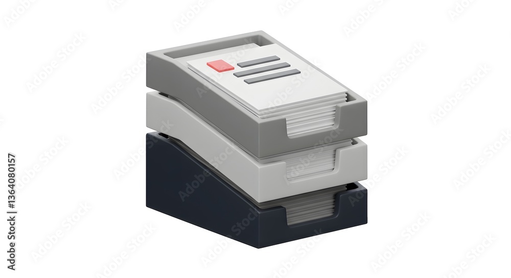 Stack of Paper Trays with Documents Represents Organization and Workflow Stack of Paper Trays with Documents Represents Organization and Workflow