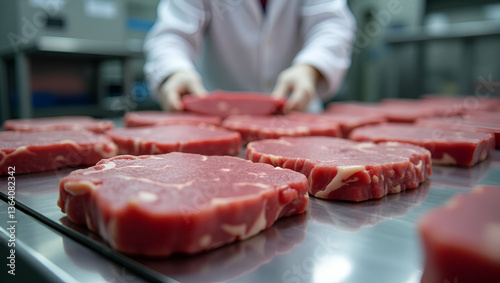 Raw Beef on Conveyor Belt: Modern Meat Processing & Quality Control