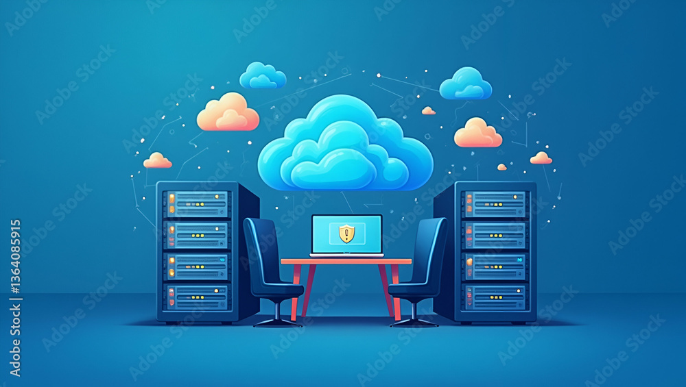 Modern Cloud Computing & Data Center Solutions: Enhance Workplace Efficiency with Scalable Server Storage & Smart Collaboration Tools - A Cute Flat Vector Design Modern Cloud Computing & Data Center Solutions: Enhance Workplace Efficiency with Scalable Server Storage & Smart Collaboration Tools - A Cute Flat Vector Design