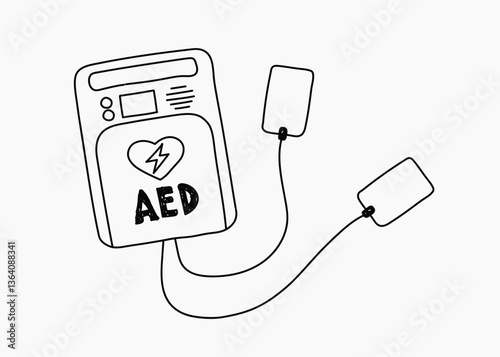 AED machine hand drawn illustration vector