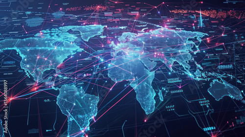 global cyber threat map displaying interconnected networks and data