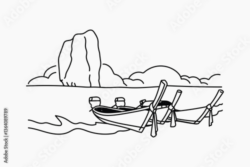 Krabi Island Thailand hand drawn illustration vector
