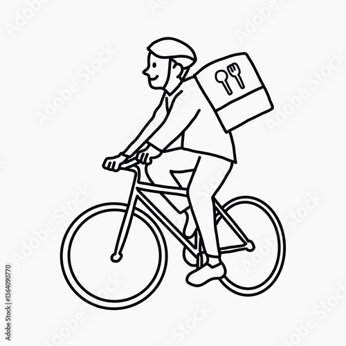 Bicycle food delivery man line drawing vector
