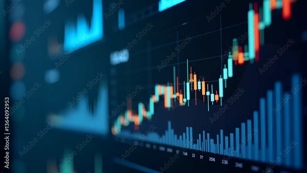 Dashboard Graph Displaying Forex Statistics: Business Financial Analytics of Profit and Cost Rates on Monitor Screen - Perspective View with Empty Space for Customization