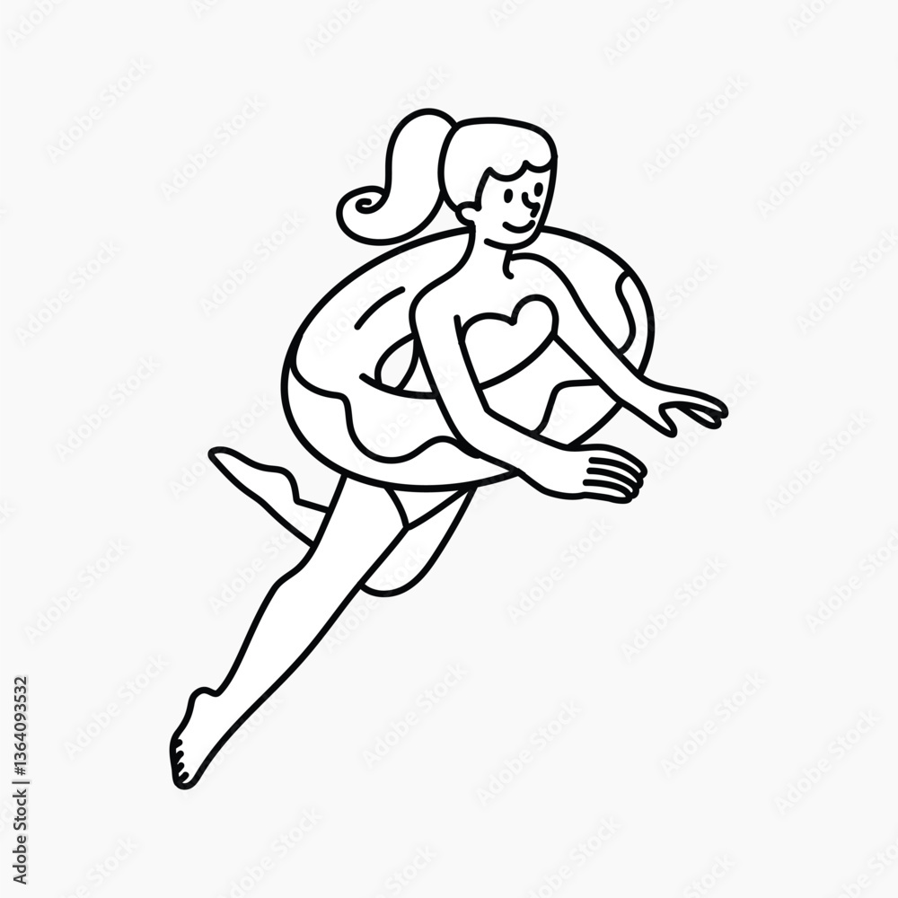 Woman swimming with floaty collage element vector Woman swimming with floaty collage element vector