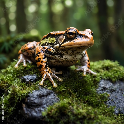Oak Toad Snapping at an Insect in a Blooming Meadow with Sunlight