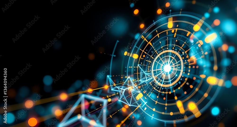 Fototapeta premium Abstract Technology Concept with Glowing Circles and Polygon Mesh Structure