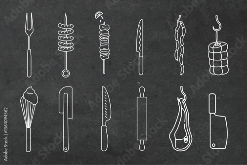 Kitchen tool line art vector set