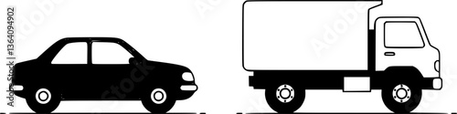 car and truck icon. simple flat design - vector. Transparent background PNG, cutout
