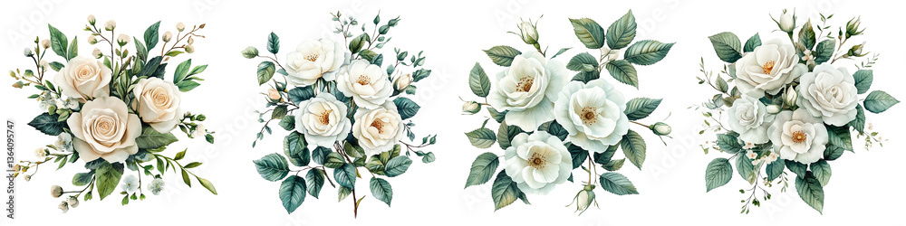 Fototapeta premium Watercolor Rose Bouquet Collection on Transparent