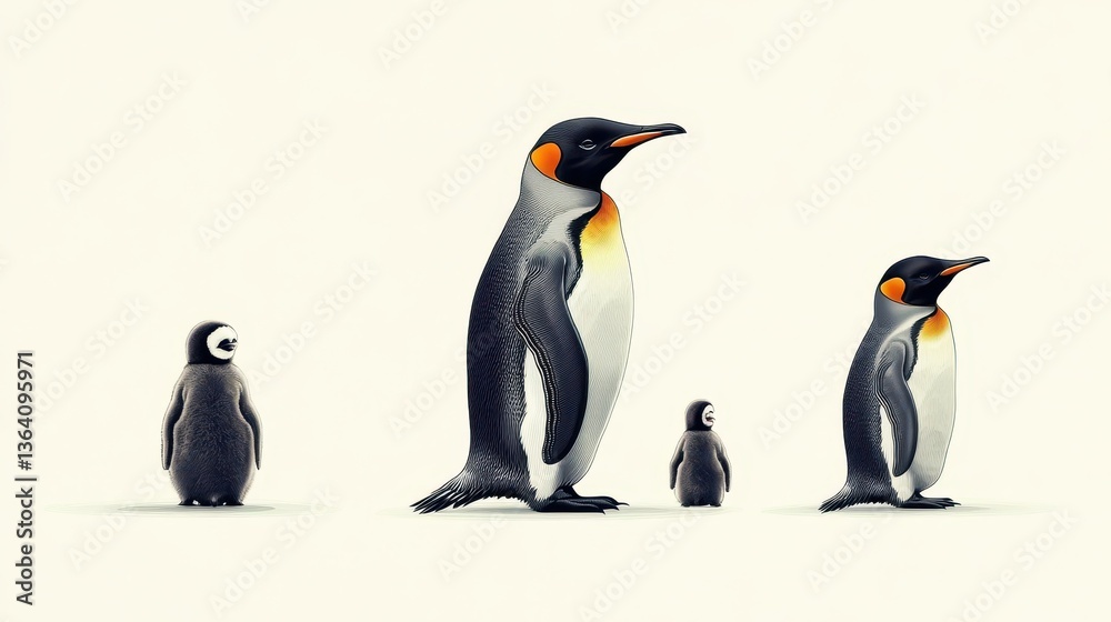 Fototapeta premium King Penguin Family with Antarctica, Wildlife, and Birds.
