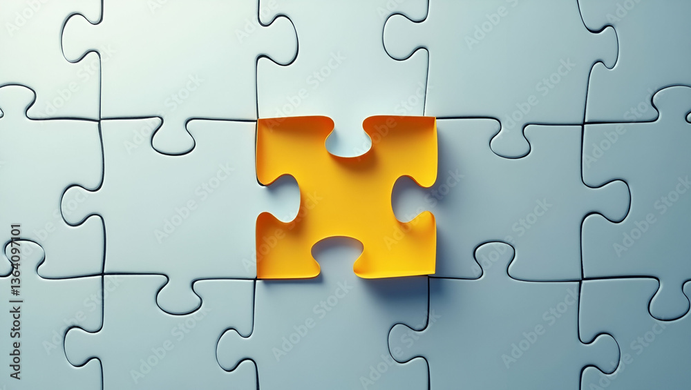Fototapeta premium Flat Jigsaw puzzle with missing piece symbolizing incomplete tasks problem solving and the quest for completion. concept as Jigsaw puzzle with missing piece symbolizing incomplete tasks problem solvin