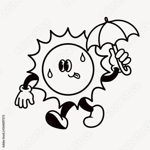 Sun holding umbrella, weather cartoon character illustration vector
