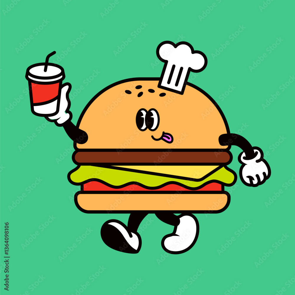Retro hamburger, food illustration vector Retro hamburger, food illustration vector