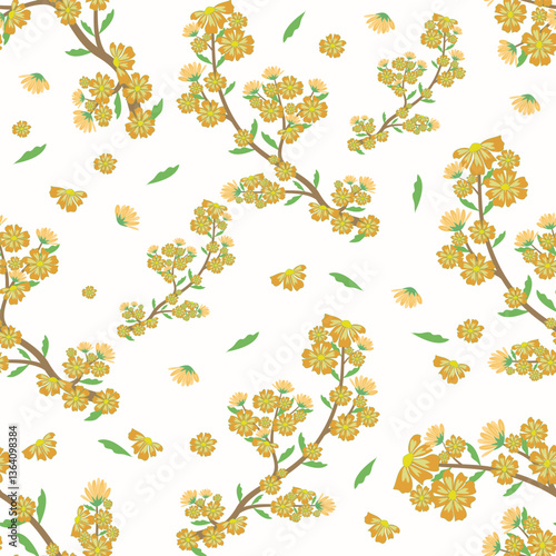 Vintage Yellow Floral Watercolor Seamless Pattern - Elegant Botanical Wallpaper Design
