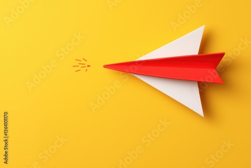 Wallpaper Mural Red and White Paper Airplane Flying Against a Vibrant Yellow Background Representing Freedom and Creativity Torontodigital.ca