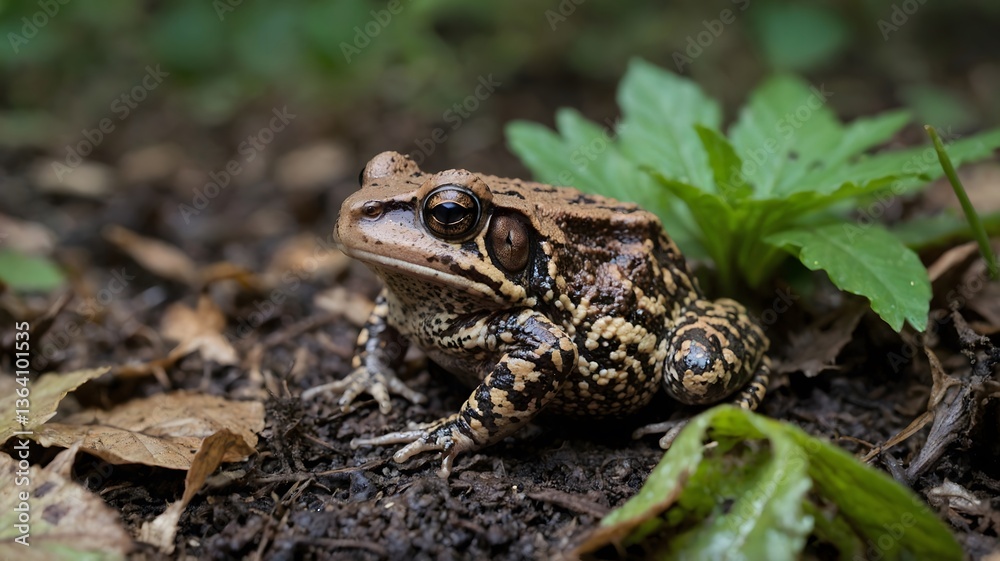 Oak Toad Resting by Pond in Moonlight Surrounded by Fireflies Oak Toad Resting by Pond in Moonlight Surrounded by Fireflies