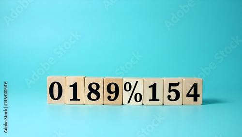 Wooden Percentage Sign with Empty Cubes on Blue Background: Ideal for Data Finance and Statistical Concepts - Customizable Text Space for Creative Stock Photo Use
