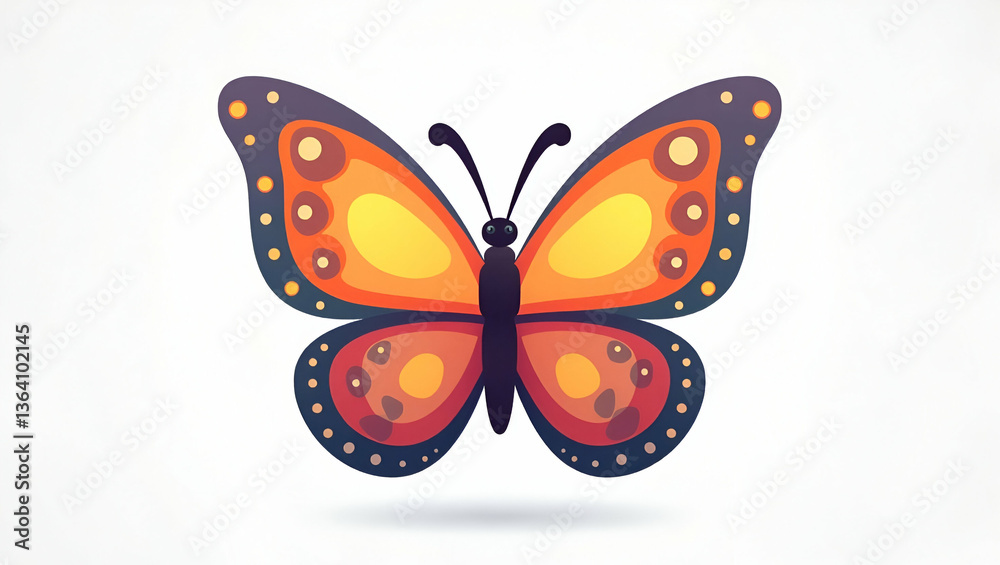 Obraz premium Flat Vibrant cartoon illustration of butterfly with colorful wings suitable for childrens media and graphic design concept as Colorful cartoon butterfly illustration with detailed wings ideal for chil