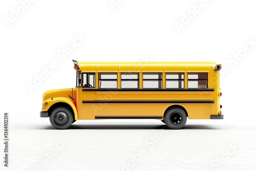 Vibrant Color Visual of Yellow School Bus Isolated on White Background