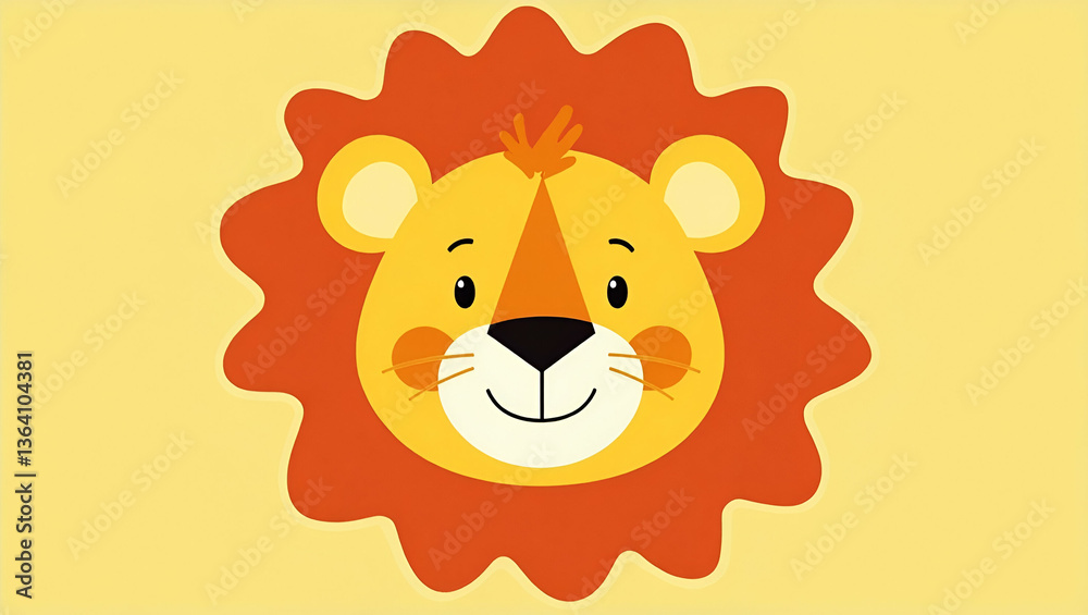 Flat Cartoon lion face with friendly smile vibrant colors suitable for childrens media and educational materials concept as Playful cartoon lion face with friendly smile vibrant colors suitable for ch