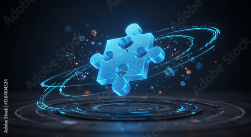 Wallpaper Mural Illuminated Blue Puzzle Pieces Hovering - Symbol of Teamwork and Collaborative Problem Solving Torontodigital.ca